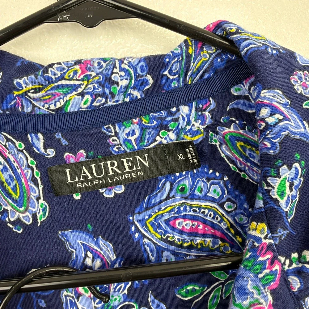 Lauren Ralph Lauren Pajamas Womens XL Blue Paisley Print Knit Sleepwear Set